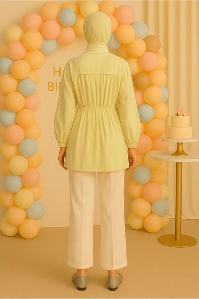 TRENDTESETTÜR Women's Yellow Lace Detail Shirt Tunic t 2522