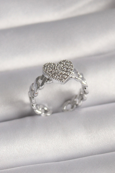 Belle Fusion خاتم نسائي من BFS مصنوع من النحاس والفضة اللون وحجر الزركون على ...