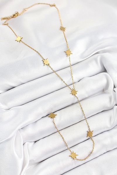 NETWORK ART Bfs 316L Steel Pole Star Figured Y Model Gold Color Women's Necklace