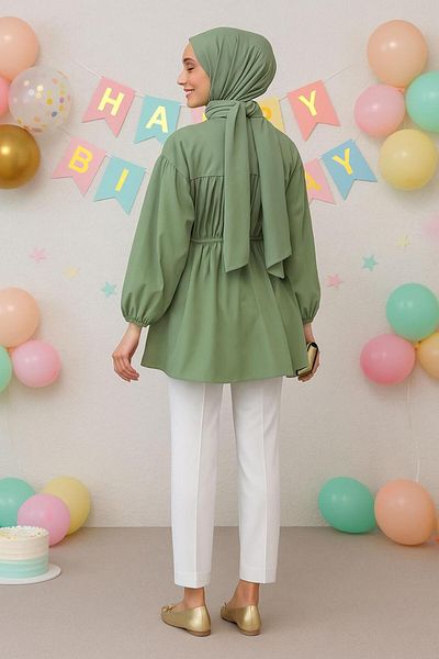 TRENDTESETTÜR Women's Green (Çağla) Shirt Tunic with Lace Detail t 2522