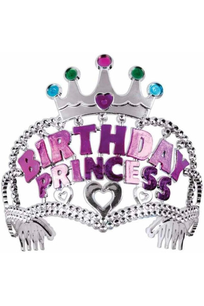 renklime Silver Color Crown with Pink Birthday Princess Written Children's Pa...