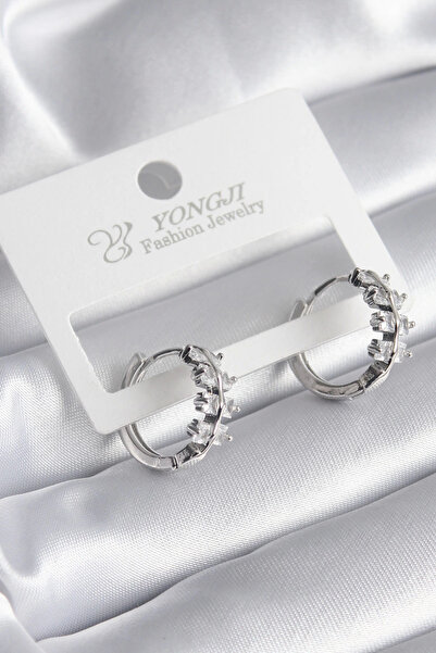 Belle Fusion أقراط نسائية من حجر الزركون باللون الفضي من BFS