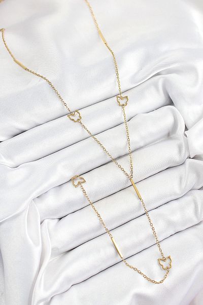 NETWORK ART Bfs 316L Steel Butterfly Figured Y Model Gold Color Women's Necklace
