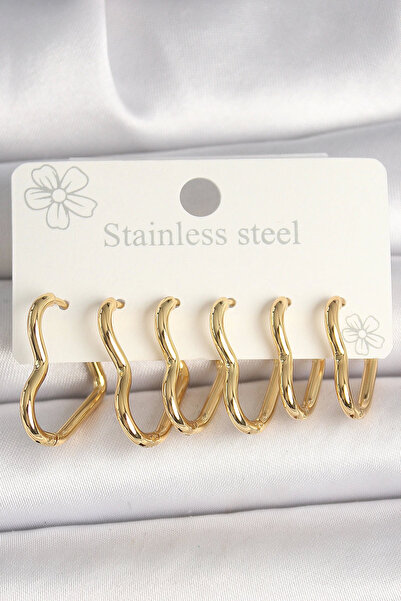 Belle Fusion مجموعة أقراط نسائية من الفولاذ الصلب BFS 316L بلون ذهبي على شكل قلب