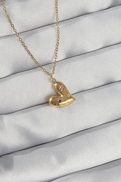 Belle Fusion BFS 316L سلسلة فولاذية ذهبية اللون قلادة على شكل قلب من حجر الزركون