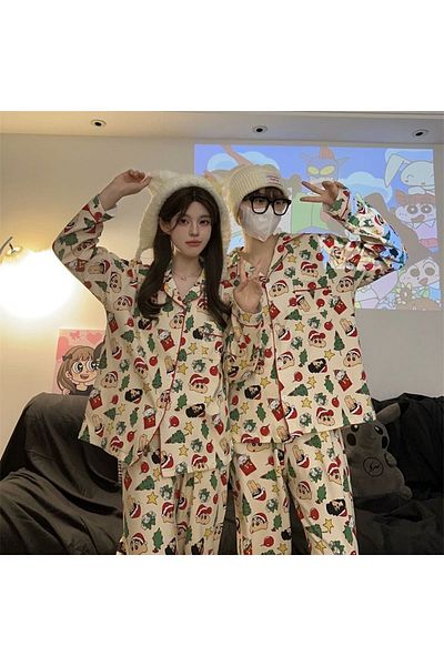 BANDAI L male Couple Pajamas Plus Size Long Sleeved Men'S And Women'S Spring And Autumn Crayon Shin Chan Sa