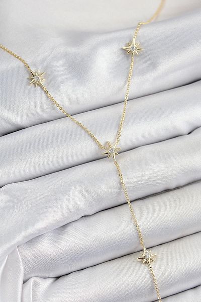 NETWORK ART Bfs Brass Zircon Stone Pole Star Figured Y Model Gold Color Women's Necklace