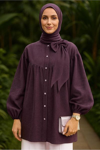 TRENDTESETTÜR Women's Bordo Bow Detail Shirt Tunic t 7232
