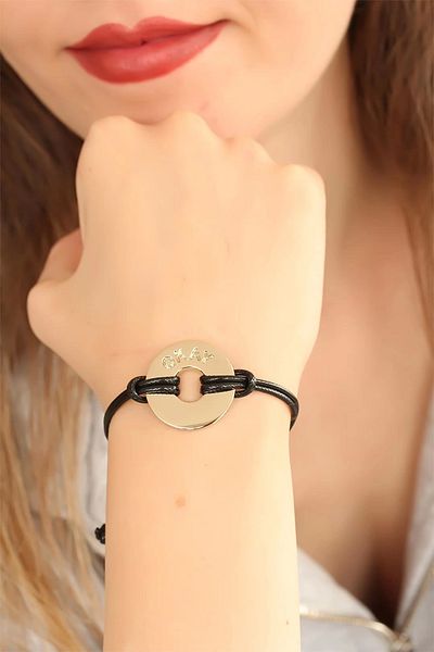 NETWORK ART Bfs Okay (Good) Black Leather Drawstring Unisex Mood Bracelet