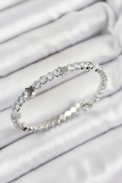 NETWORK ART Bfs Brass Zircon Stone Heart Model Silver Color Spring Women's Bracelet