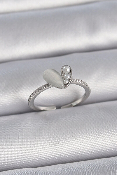 Belle Fusion خاتم نسائي من BFS مصنوع من النحاس الفضي اللون قابل للتعديل من حج...