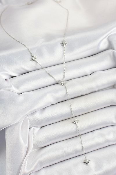 NETWORK ART Bfs Brass Zircon Stone Pole Star Figured Y Model Silver Color Women's Necklace