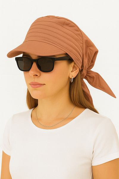 ZERAMİNE Tan Tie-Up Visor Bandana Visor Hat with Uv Protector