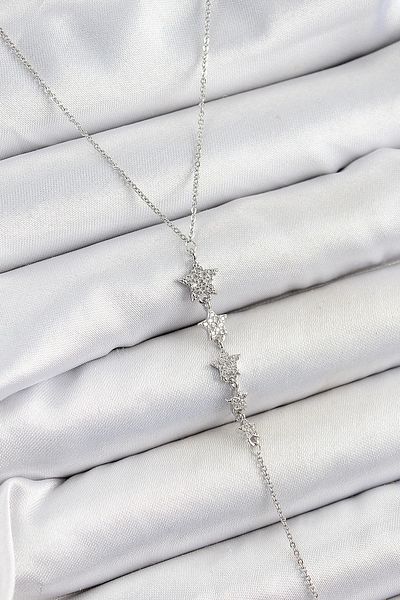 NETWORK ART Bfs Brass Zircon Stone Row Star Figure Y Model Silver Color Women's Necklace
