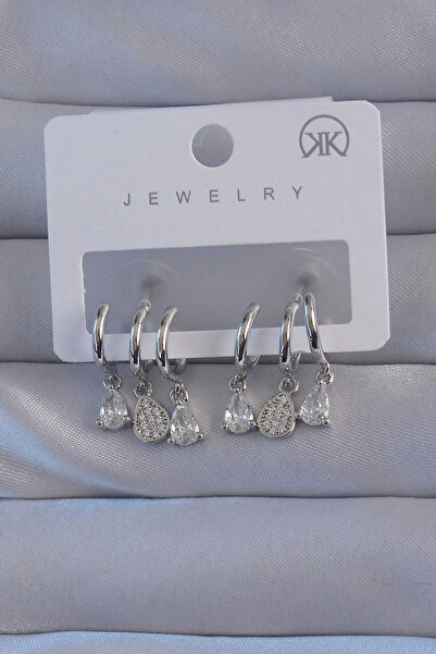 Belle Fusion أقراط نصف دائرية من BFS مصنوعة من النحاس والفضة اللون وحجر الزركون