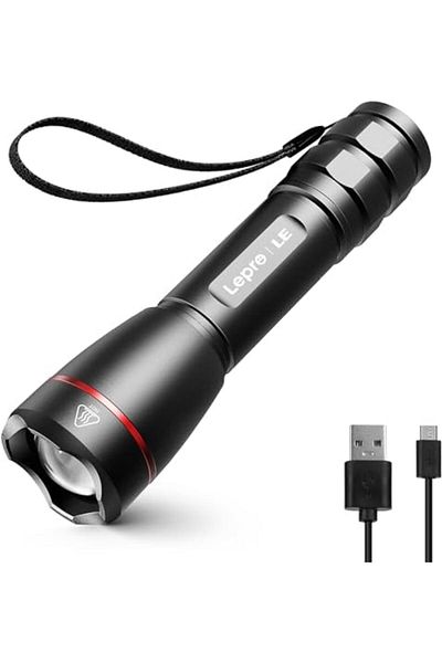LEPRO LED Flashlight Rechargeable, 15000 Lux Super Bright Torch Light USB Rechargeable, Tactical Fla