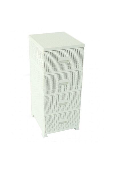 sterk Plastic Storage Cabinet with Drawers, Ratan Design, White, 38x45x90 cm + Set of 9 Universal Mop Refi