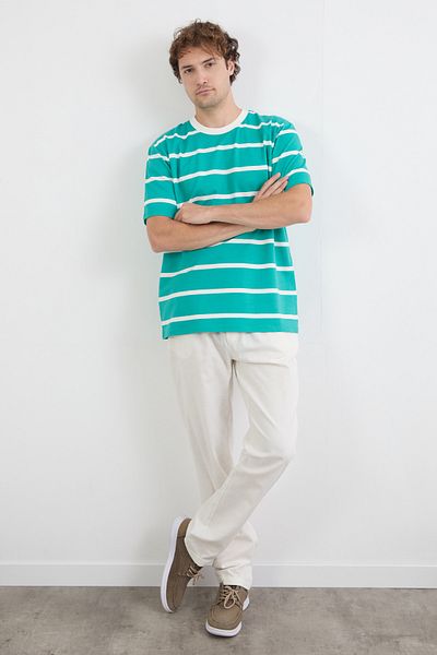 Fulla Moda Μπλουζάκι με ριγέ Crew Neck Oversize
