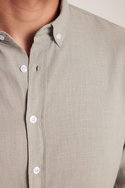 Tudors Ανδρικό πουκάμισο με λεπτή εφαρμογή Slim Fit 100% βαμβακερό λινό με κουμπιά γιακά γκρι πουκάμισο