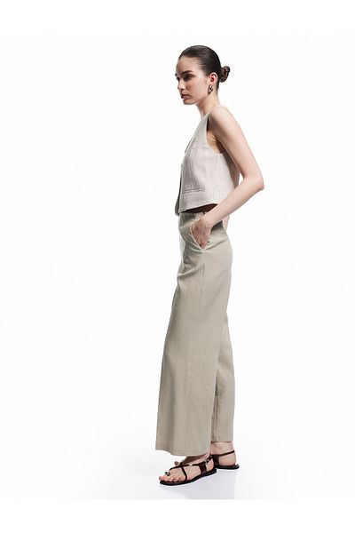 Koton New Season Regular Waist Pocket Straight Wide Leg Linen Trousers
