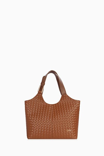 Tuğba Hasır Örgü Desenli Çanta - Taba