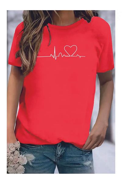 HOFFNUNG T Shirt for Women Heart Pulse Oversize Boy Breathable Off Shoulder T-Shirt