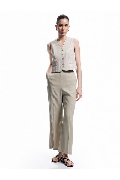 Koton New Season Regular Waist Pocket Straight Wide Leg Linen Trousers