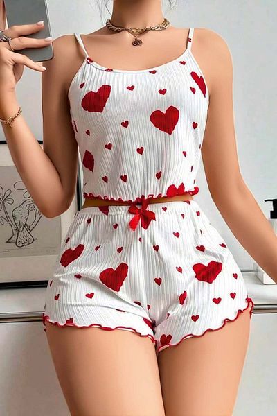 Fulla Moda Σετ πιτζάμες με σχέδιο καρδιάς με λουράκι