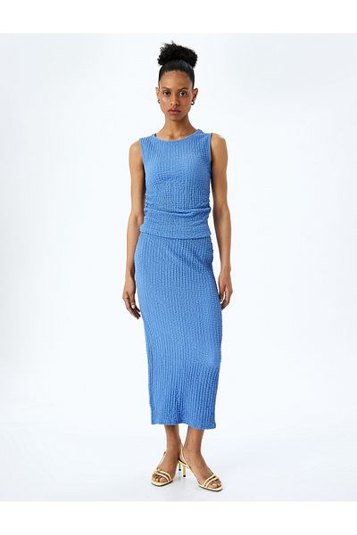 Koton Nou sezon Slim Fit Texturat Fusta creion cu talie înaltă cu detaliu drapat