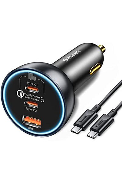 Baseus Qualcomm Quick Charge 5 Technology Multi-Port Fast Charge Car Charger C+C+U 160W set Gray wit