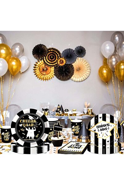 JeVenis party tableware set, cardboard, white/black/gold, 68 pieces