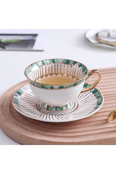 sharpdo Balloon Gold Thread Coffee Cup And Coffee Dish (Gold Handle) 220 mL (5 Colors To Choose From)