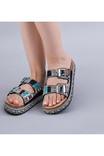 Guja 25Y103 Women's High Cork Sole Stone Double Tape Slippers