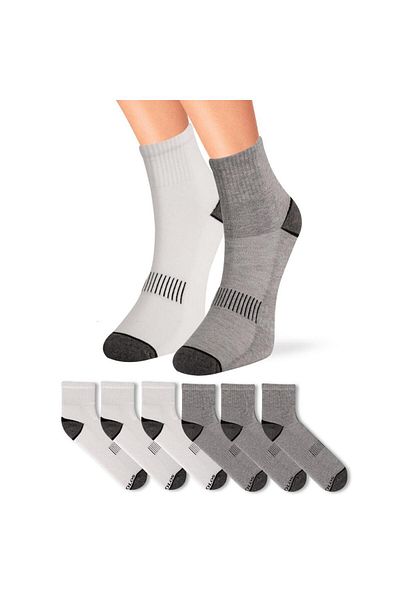FOURSOLOS Men's Short Socks Towel Sole Anthracite Heel and Toe White - Gray Set of 6