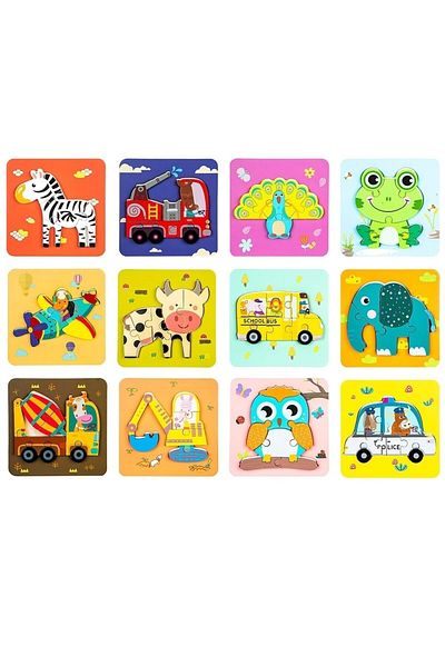 Roben Wooden puzzle, interlocking, Animals/Vehicles 6 pieces