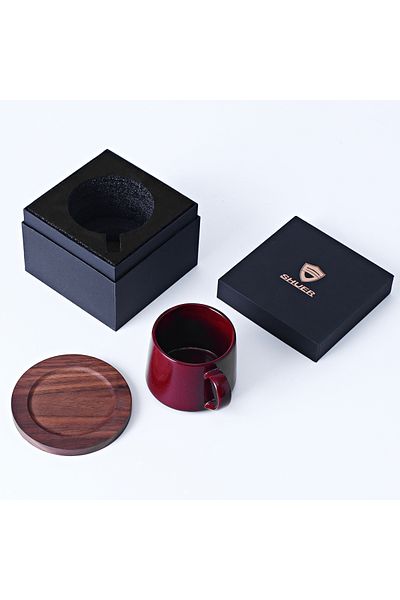 sharpdo 300 ML Kiln Glaze Process Ceramic Coffee Cup With Wooden Pad