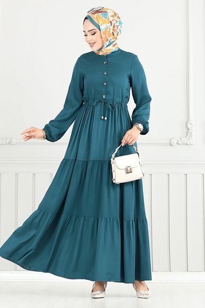 ModaMerve Half Button Dress 2350Bgs895-M Petrol