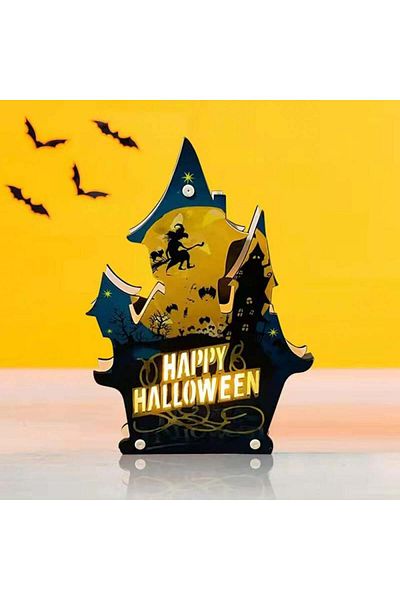 Karll Halloween decoration LED, wood, multicolor, 16.5 x 23.5 cm