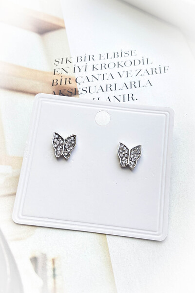 roshel Rodyum Kaplama Taşlı Kelebek Küpe