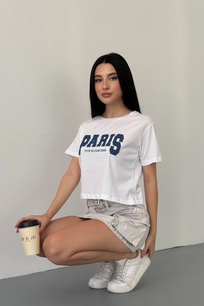 alanora Women's Paris Printed Cotton Lycra Crew Neck Crop