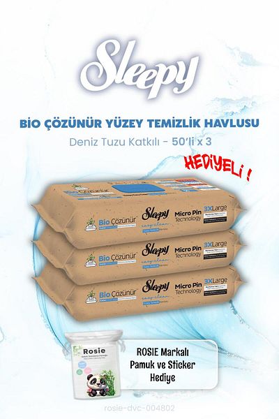 Sleepy Sea Salt Bio Soluble Wet Wipes 50Pcs X 3 and Rosie