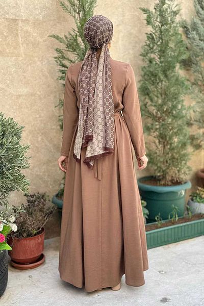 Bym Fashion Φόρεμα με λεπτομέρεια με φερμουάρ με ζώνη μέσης 6041 Tan