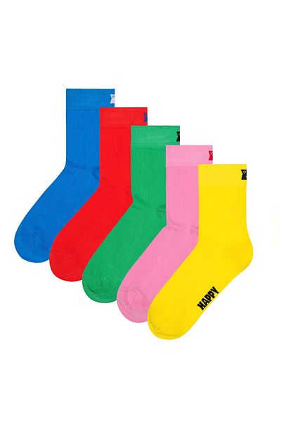 Happy Socks Unisex Socken, 5er Pack - Solid 1/2 Crew Socks, Baumwoll-Mix, einfarbig