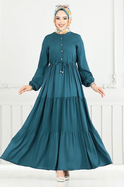 ModaMerve Half Button Dress 2350Bgs895-M Petrol