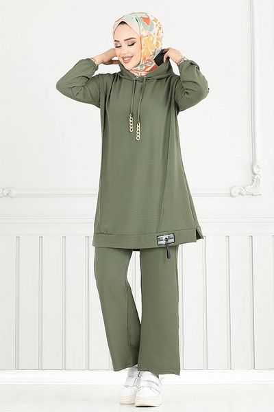 ModaMerve Arma Detail Aerobin Suit 6014Uz1029-M Khaki