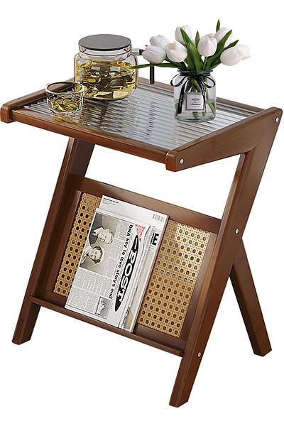 sharpdo Rattan Side Table, Mid Century Nightstand, Bamboo Accent Bedside Tables, Glass Coffee Tables