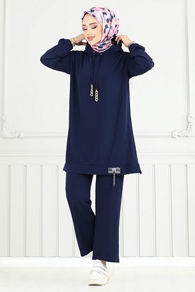 ModaMerve Arma Detail Aerobin Suit 6014Uz1029-M Navy