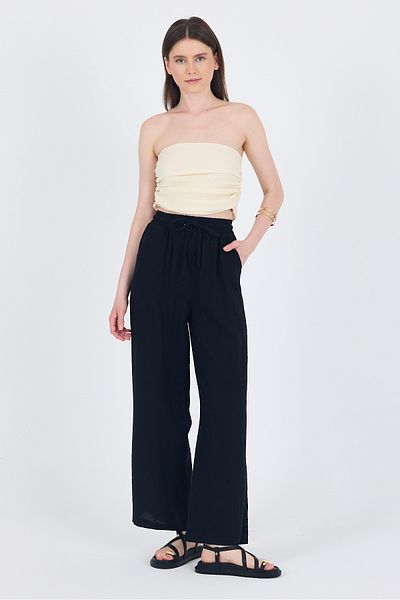 Rays Black 100% Cotton Muslin Palazzo/Wide Leg Pants 8056A