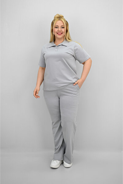 Koza Butik Дамски спортен костюм с къс ръкав и поло яка, размер "Плюс", 8188-25