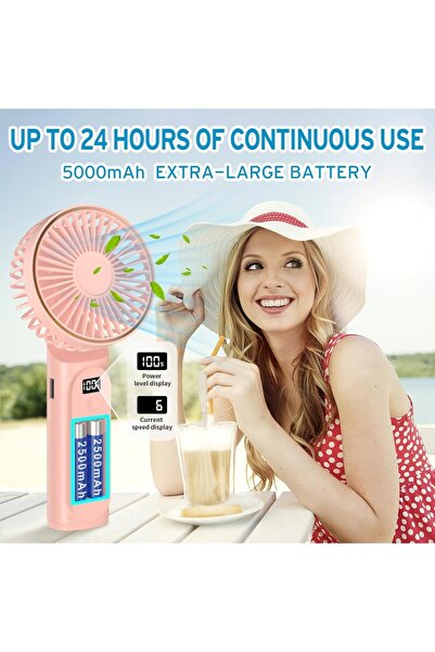 SKYDDAR INNOVATION Φορητός ανεμιστήρας με οθόνη LED, 6 ταχύτητες, USB-C, 5000mAh, συμπαγής και αποδοτικός, ροζ